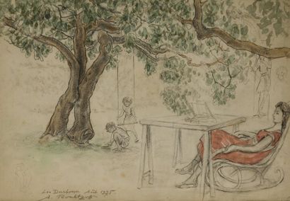 Alexandre ROUBTZOFF (1884-1949) La détente Dessin au crayon rehaussé d'aquarelle,...