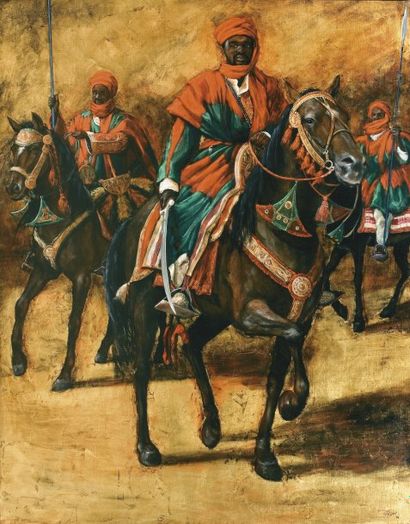 Christian LIBESSART (né en 1958) Cavaliers nigérians Huile sur toile signée en bas...