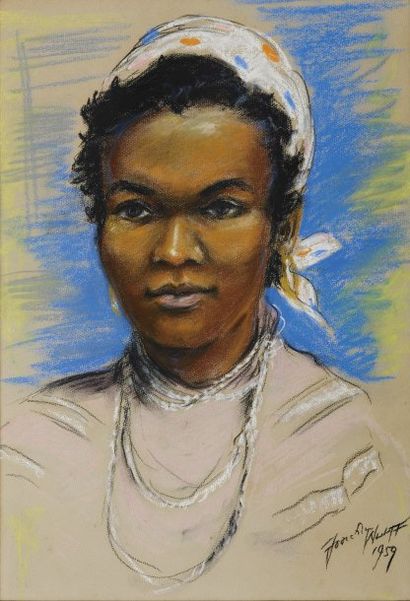 Joaquim WULFF (XXème siècle) Jeune femme au collier Jeune Tunisienne Pastel signé...
