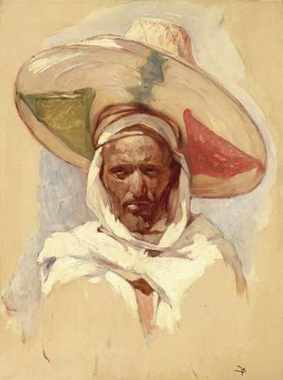 Jules VAN BIESBROECK (1873-1965) Algérien du Sud Huile sur carton, monogrammée en...