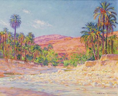 Henri VILLAIN (1878-1938) Oued aux environs de bou-Saâda Huile sur panneau, signée...