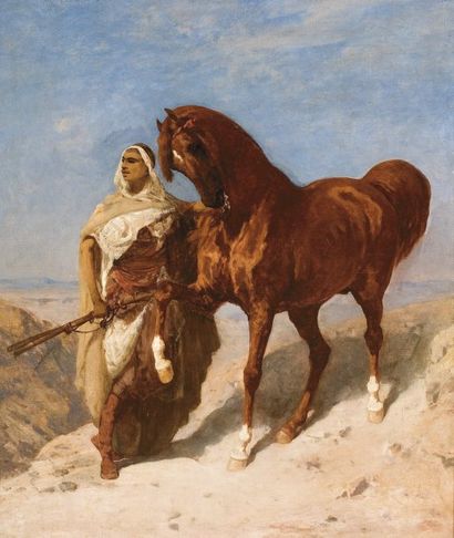 Paul DELAMAIN (1821-1882) Le départ pour la chasse Huile sur toile, signée en bas...
