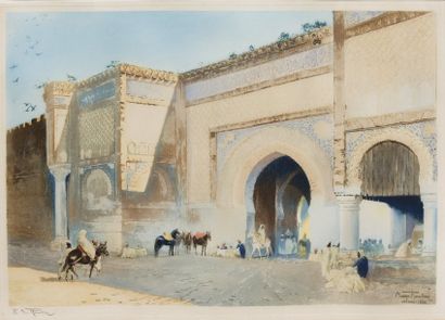 Maurice ROMBERG de VAUCORBEIL (1862 - 1943) Porte de Meknès Aquatinte, signée, datée...
