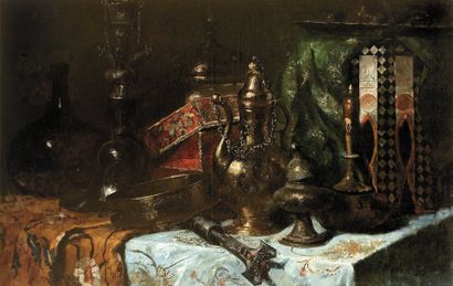 François MARTIN - KAVEL (1861-1931) Nature morte orientaliste Huile sur toile, signée...