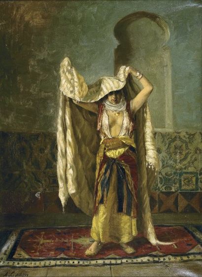 Antoine GADAN (1854-1934) La beauté orientale drapée. Huile sur toile, signée et...
