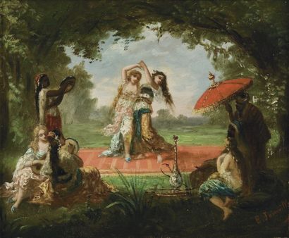 Antoine Edmond JOINVILLE (1801-1849) La danse au harem. Huile sur panneau, signée...