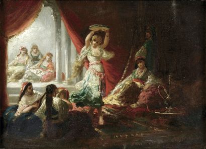 Antoine Edmond JOINVILLE (1801-1849) La danse au tambourin. Huile sur panneau. 24...