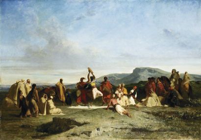 Eugène FROMENTIN (1820-1876) Bateleurs nègres dans les tribus. Huile sur toile, signée...