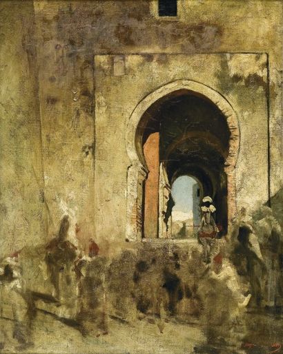 Benjamin CONSTANT dit BENJAMINCONSTANT (1845-1902) Vue d'une porte, Maroc. Esquisse...