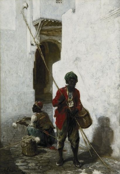 Alfred CHATAUD (1833-1908) « Les Biskris dans la Casbah d'Alger ». Huile sur toile,...