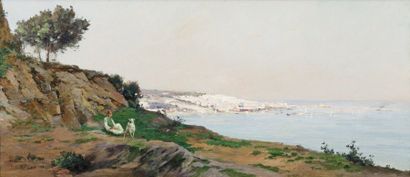 Eugène DESHAYES (1862-1939) Vue du port d'Alger. Huile sur toile, signée en bas à...