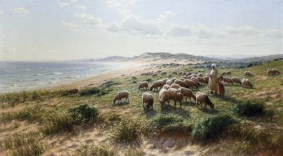 Antoine GADAN (1854-1934) « Matinée dans les dunes, golfe de Bône ». Huile sur toile,...