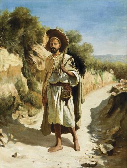 ECOLE ORIENTALISTE (XIX° siècle) Berger arabe. Huile sur toile. 61 x 46 cm.
