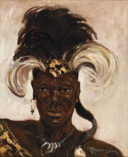André MAHIEU (1904-1979) Ecole belge. Portrait d'africain. Huile sur toile, signée...