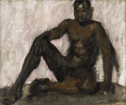 Elisabeth FAURE (1906-1964) Africain nu assis. Huile sur toile, signée en bas à droite....