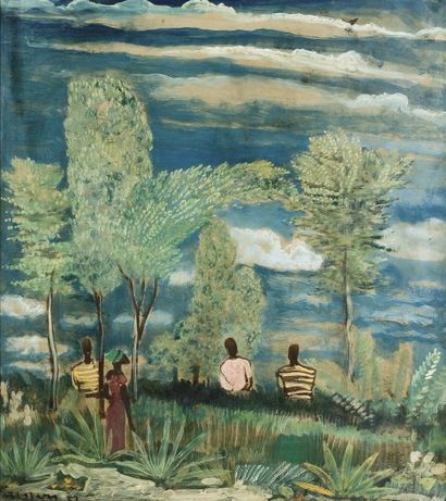 Floris JESPERS (1889-1965) Africains dans un paysage. Huile sur toile, signée en...