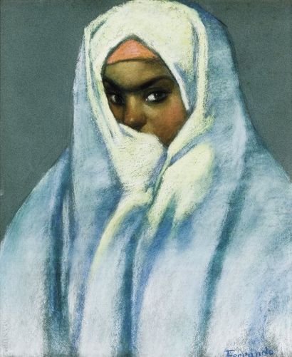 Augustin FERRANDO (1880-1957) Jeune femme voilée. Pastel, signé en bas à droite....