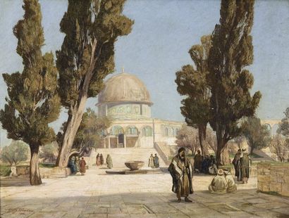 Georg MACCO (1863-1933) Vue du Dôme du Rocher, Jérusalem. Huile sur toile signée...