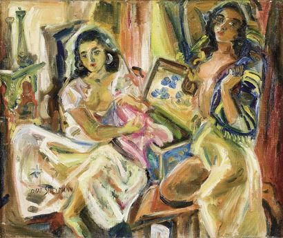 Oskar SPIELMANN (1901-1973) Deux algéroises. Huile sur toile, signée en bas à droite....
