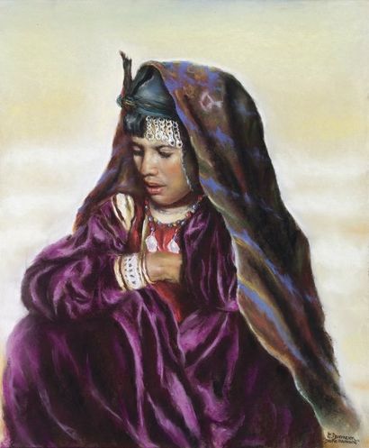 C. DAMMERON (XXème siècle) La jeune berbère. Pastel, signé et titré en bas à droite....