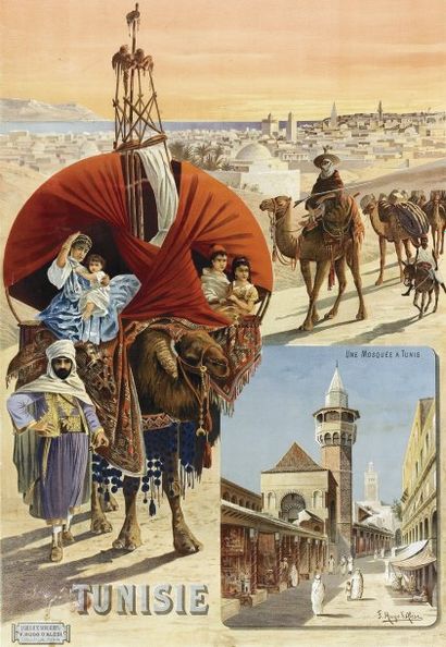 Hugo d'ALESSI (XXème siècle) Tunisie. Affiche lithographiée en couleurs, dessinée...