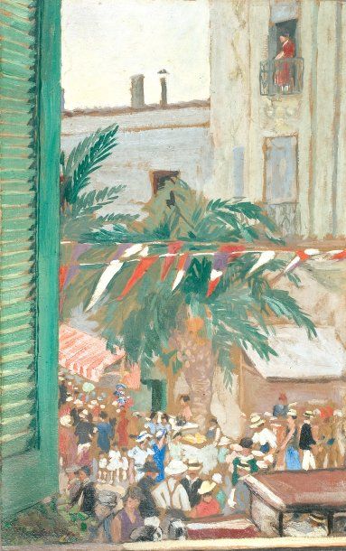 Léon CAUVY (1874-1933) « Fête à Alger ». Huile sur carton, signée en bas à gauche....