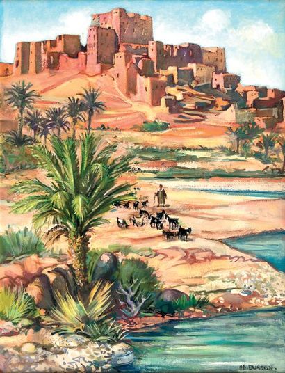 Marcel BUSSON (né en 1913) La Casbah de Tifoultout - Région de Ouarzazate - Maroc....