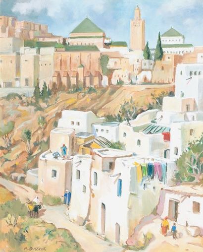 Marcel BUSSON (né en 1913) Moulay Idriss - La Mosquée vue des premières pentes du...