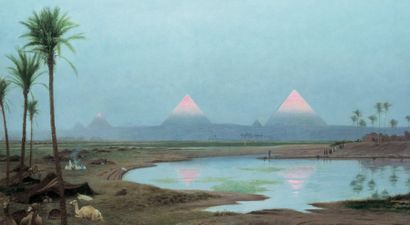 Jean Léon GEROME (1824-1904) «Les Pyramides, lever de soleil». Huile sur toile, signée...