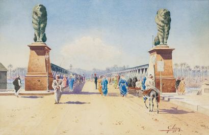 G. IUPPA (début XXesiècle) Le pont de Thèbes. Egypte. Aquarelle, signée en bas à...