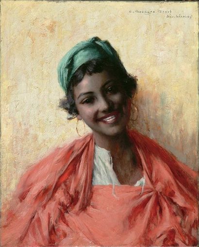 Constant-Georges GASTÉ (1869-1910) Jeune fille de Bou-Saâda. Huile sur toile, signée...