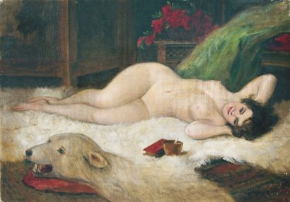 Richard GEIGER (1870-1945) Jeune femme nue allongé. Huile sur toile, signée en bas...