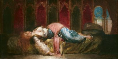 Edouard RICHTER (1844-1913) « Odalisque alanguie ». Huile sur toile, signée en bas...
