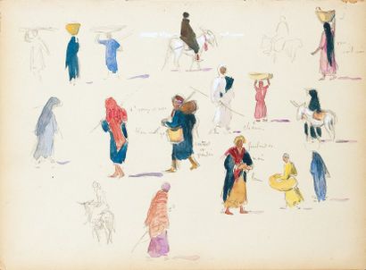 Edouard DOIGNEAU (1865-1954) «Etude de personnages ». Crayon, gouache et aquarelle....