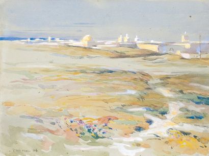 Edouard DOIGNEAU (1865-1954) « Vue de Kairouan ». Crayon, gouache et aquarelle situé...