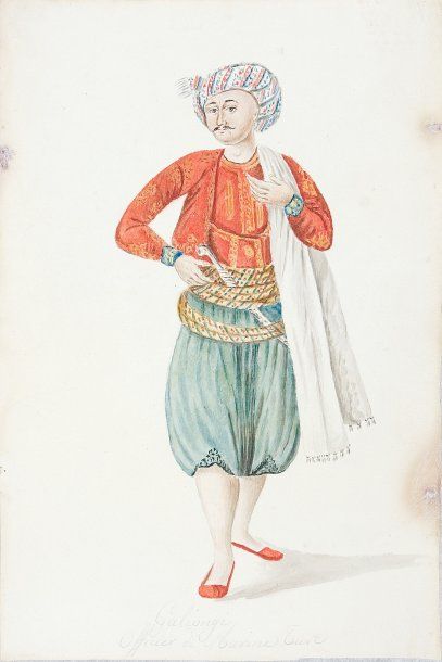 null École du XVIIIe siècle « Costume Ottoman ». Aquarelle. 24 x 16 cm