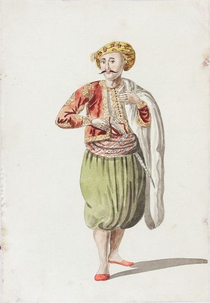 null École du XVIIIe siècle « Costume Ottoman ». Aquarelle. 24 x 16 cm
