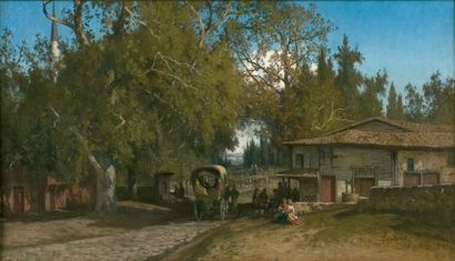 Fabius BREST (1823-1900) « Scène de village aux environs d'Istanbul ». Huile sur...
