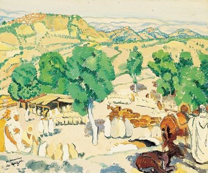 Marius de BUZON (1879-1958) « Marché à Michelet, Grande Kabylie ». Huile sur toile,...