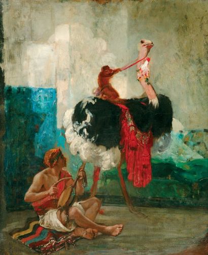 Albert MAIGNAN (1842-1908) « Divertissement ». Huile sur toile. 65,4 x 54,4 cm