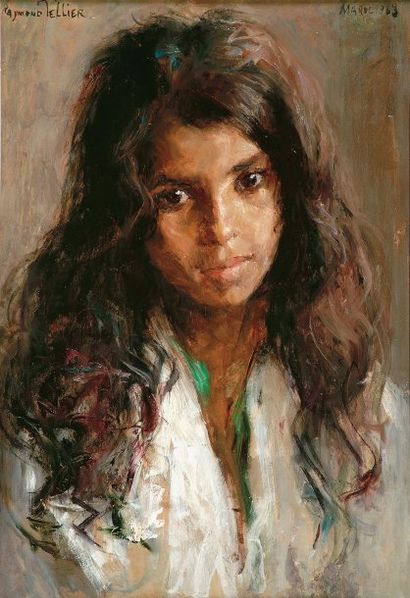 Raymond TELLIER (1897-1985) Belle jeune fille marocaine. Huile sur panneau, signée...