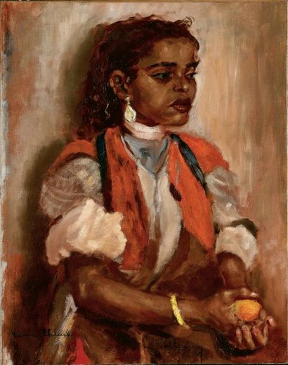 ALAIN (début XXesiècle) « Femme chleuh » (Maroc). Huile sur toile marouflée sur panneau,...