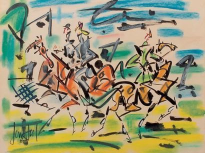 GEN PAUL (1895-1975) Cavaliers. Gouache sur papier, signée en bas à gauche. 47,5...