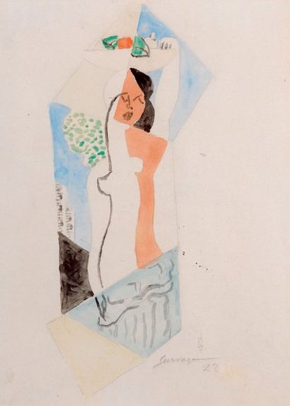 Leopold SURVAGE (1879-1968) Porteuse, 1922. Aquarelle sur papier, signée et datée...