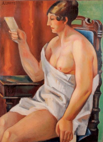 André LHOTE (1885-1962) Femme lisant Huile sur toile, signée en haut à gauche. 81...