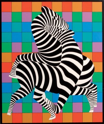 Victor VASARELY (1908-1997) Les zèbres Lithographie en couleurs, signée en bas à...
