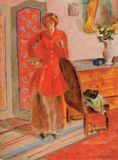 Jules CAVAILLES (1901-1977) Jeune femme dans un intérieur Huile sur toile, signée...