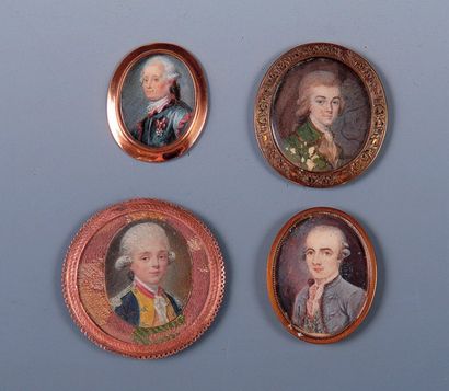 null LOT de quatre miniatures diverses "bustes d'hommes". (Petits accidents). XVIIIème...