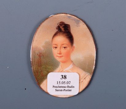null MINIATURE ovale sur papier, buste de jeune fille. Signée VIGNERON,1830. hauteur...