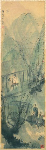 FU BAOSHI (1904-1965) "Deux lettrés dans un pavillon, un autre et deux serviteurs...